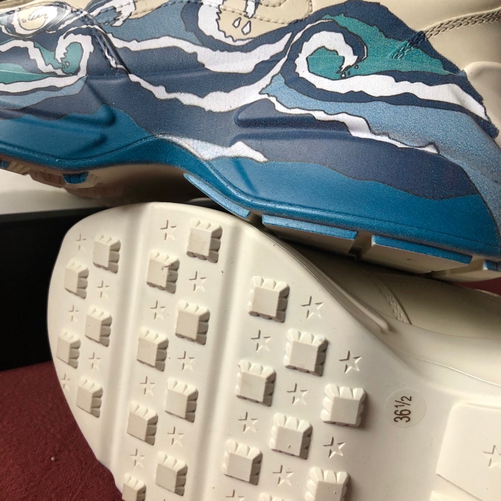 Gucci Rhyton Ivory Leather Sneaker With Wave
